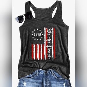 Gray Patriotic We The People Racerback Graphic Tanks Tops Loose Fit xxl
